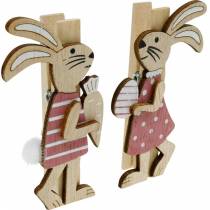 Clips décoratifs lapins lapins de Pâques rose, bois blanc Décoration de Pâques 4pcs