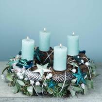 Couronne décorative eucalyptus et cônes artificiels Ø45cm vert, blanc