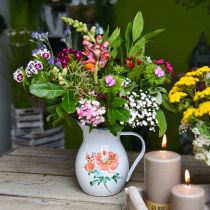 Cruche décorative, vase à fleurs look vintage, cruche en émail motif rose H19cm