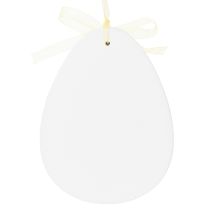 Article Œufs de Pâques décoratifs à suspendre, blancs et jaunes, en bois, décoration de Pâques, décoration printanière, lot de 6.