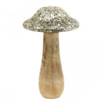 Déco champignon bois champignon en bois avec motif mosaïque doré H17cm