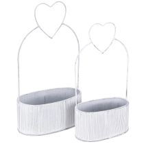 Article Bol décoratif ovale en métal avec cœur blanc 20/16 cm lot de 2