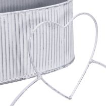Article Bol décoratif ovale en métal avec cœur blanc 20/16 cm lot de 2