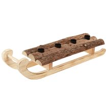 Article Traîneau décoratif en écorce de bois 4 bougeoirs 40×12,5cm