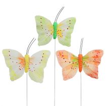Article Papillons décoratifs sur fil coloré 8,5cm 12 pcs