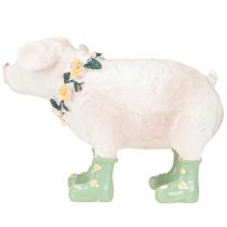 Article Cochon décoratif avec bottes en caoutchouc – Figurine de ferme amusante avec couronne de fleurs 15,5 cm 2 pièces