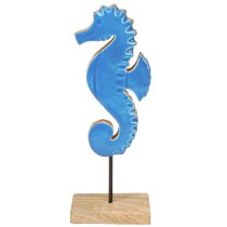 Article Décoration de table décorative en bois hippocampe bleu naturel H28cm