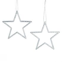 Article Poinsettias étoiles décoratives à suspendre argent 7,5 cm 40 pcs