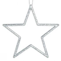 Article Poinsettias étoiles décoratives à suspendre argent 7,5 cm 40 pcs