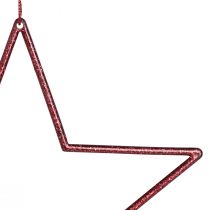 Article Étoiles décoratives avec étoiles rouges pailletées à suspendre 18cm 8 pcs
