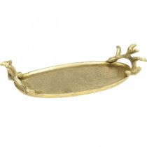 Article Plateau décoratif bois de cerf doré plateau vintage ovale L35×L17cm