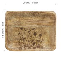 Article Plateau décoratif en bois de manguier à motif floral, 20 × 15,5 cm