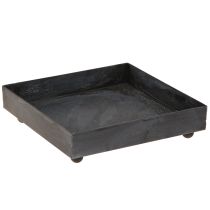 Article Plateau décoratif en métal noir gris délavé 15×15cm 2pcs