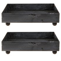 Article Plateau décoratif en métal noir gris délavé 15×15cm 2pcs