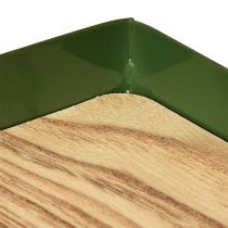 Article Plateau décoratif rectangulaire en métal vert avec base en bois 41×14cm