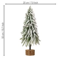 Article Sapin de Noël décoratif enneigé base avec écorce Ø20cm H50cm
