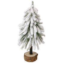 Article Sapin de Noël décoratif recouvert de neige sur socle en bois Ø15cm H30cm