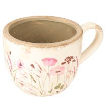 Article Tasse décorative en céramique coquelicot craquelé couleur crème 15cm×12,5cm