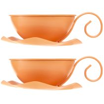 Article Tasse décorative Ø16cm H9cm avec plaque décoration métal orange 2pcs