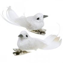 Article Déco paire de colombes Déco oiseaux avec clip blanc L5cm 4pcs