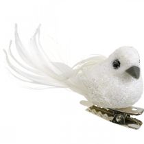 Article Déco paire de colombes Déco oiseaux avec clip blanc L5cm 4pcs