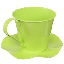 Article Tasse à thé décorative en métal avec soucoupe, vert clair, Ø 12 cm, H 10 cm, lot de 8