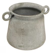 Article Pot décoratif jardinière vintage métal avec anses gris H13,5cm