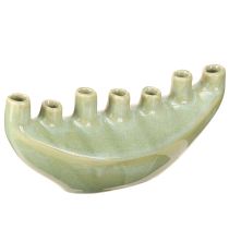 Article Vase décoratif en céramique en forme de bateau, vert clair, 23 x 8,5 x 11 cm