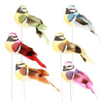 Article Oiseaux déco aux plumes veritables Oiseaux sur fil 6 Couleurs assorties 8×3,5cm 12pc