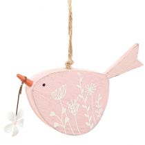 Article Oiseau décoratif décoration printanière décoration à suspendre bois rose 15×8,5cm