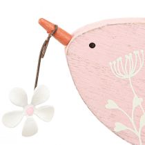 Article Oiseau décoratif décoration printanière décoration à suspendre bois rose 15×8,5cm