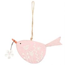 Article Oiseau décoratif décoration printanière décoration à suspendre bois rose 15×8,5cm