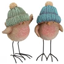 Article Oiseau décoratif avec chapeau décoration d&#39;hiver bleu vert H18cm 2 pcs