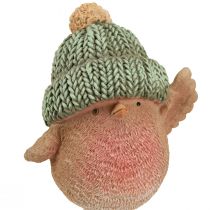 Article Oiseau décoratif avec chapeau décoration d&#39;hiver bleu vert H18cm 2 pcs