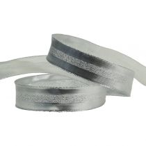 Article Ruban déco argent à rayures 25mm 20m