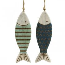 Article Déco poisson maritime décoration à suspendre poisson en bois bleu L16cm 4pcs