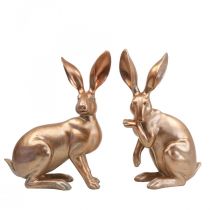 Déco lapin doré assis paire de lapins de pâques H30,5cm 2pcs