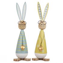 Article Lapin décoratif avec lunettes Décoration de Pâques bois métal Lapin de Pâques 29cm 2 pcs