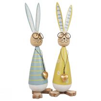 Article Lapin décoratif avec lunettes Décoration de Pâques bois métal Lapin de Pâques 29cm 2 pcs
