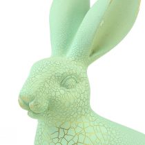 Article Lapin décoratif assis vert pastel doré craquelé vintage 23,5cm