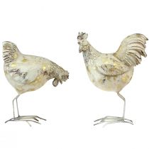 Article Poulets Décoratifs Or Blanc Coq Poule Vintage L13cm 2pcs