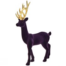 Déco cerf renne figurine floquée violet doré H37cm
