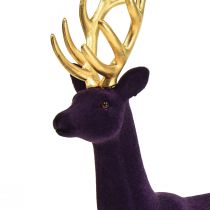 Déco cerf renne figurine floquée violet doré H37cm