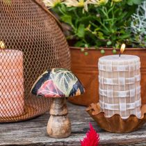 Déco de table champignon en bois feuilles d&#39;automne noir, multicolore Ø10cm H15cm