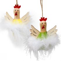 Article Décoration de Pâques poulet décoratif à suspendre décoration en bois H8cm 6 pièces