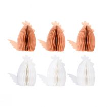 Article Poulet décoratif coq papier nid d&#39;abeille blanc orange 7,5×4,5×8cm 6 pcs