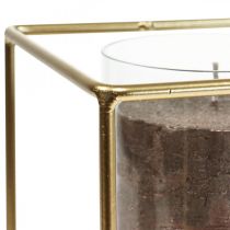 Bougeoir décoratif lanterne métal doré verre 12×12×13cm