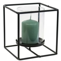 Bougeoir décoratif lanterne métal noir verre 12×12×13cm