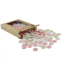 Article Boutons décoratifs pour travaux manuels bois Ø2cm rose crème blanc 210pcs