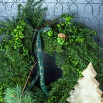 Couronne décorative grosses branches de conifères, cônes et buis vert 70cm